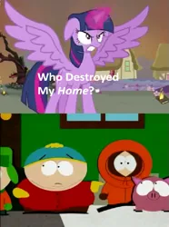 Size: 427x574 | Tagged: safe, banned from derpibooru, deleted from derpibooru, derpibooru import, twilight sparkle, alicorn, pig, eric cartman, exploitable, exploitable meme, hub logo, kenny mccormick, meme, obligatory pony, south park, template, this will end in death, twilight sparkle (alicorn), who destroyed twilight's home
