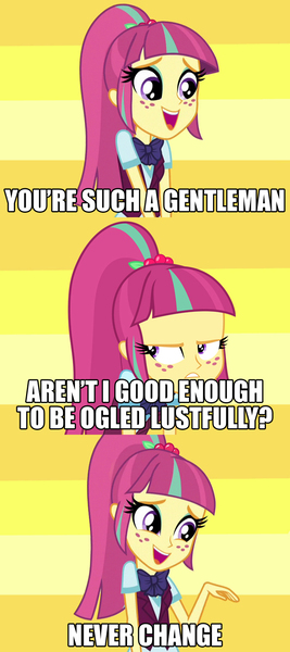 Size: 688x1548 | Tagged: suggestive, banned from derpibooru, deleted from derpibooru, derpibooru import, edit, edited screencap, screencap, sour sweet, equestria girls, friendship games, comic, exploitable meme, meme, screencap comic, sourdere, text edit, tsundere