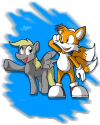 Size: 800x1000 | Tagged: safe, artist:kuwtcomicsinc, banned from derpibooru, deleted from derpibooru, derpibooru import, derpy hooves, crossover, miles "tails" prower, simple background, sonic the hedgehog, sonic the hedgehog (series), transparent background