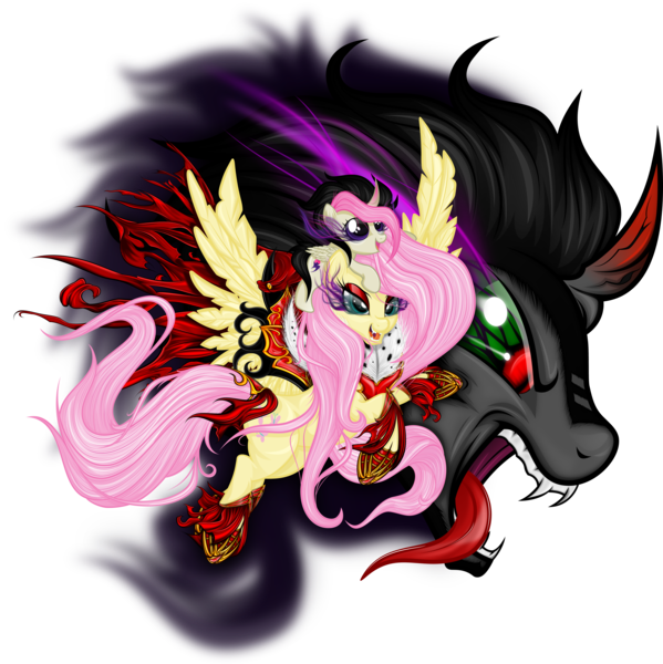 Size: 8000x8015 | Tagged: safe, artist:dimidiummorsumbra, banned from derpibooru, deleted from derpibooru, derpibooru import, fluttershy, king sombra, oc, oc:phantombutterfly, alicorn, absurd resolution, alicorn oc, corrupted, evil grin, female, flying, grin, horn, male, offspring, parent:fluttershy, parent:king sombra, parents:sombrashy, shipping, smiling, sombrashy, straight, wings