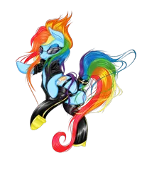 Size: 656x765 | Tagged: suggestive, artist:dimidiummorsumbra, banned from derpibooru, deleted from derpibooru, derpibooru import, rainbow dash, spitfire, oc, unofficial characters only, backwards cutie mark, butt, clothes, dock, female, fusion, latex, lesbian, panties, plot, shipping, shirt, socks, solo, spitdash, sunglasses, underwear, wedgie