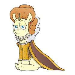 Size: 1389x1389 | Tagged: safe, artist:manual-monaro, banned from derpibooru, deleted from derpibooru, derpibooru import, ponified, pony, civilization, civilization v, clothes, dress, elizabeth i, england, jewelry, looking at you, pearl, ruff (clothing), simple background, sitting, solo, stoic