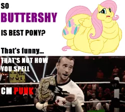 Size: 500x450 | Tagged: safe, banned from derpibooru, deleted from derpibooru, derpibooru import, edit, fluttershy, human, cm punk, fat, fattershy, lordryu fat edit, meme, obese, spam, wwe