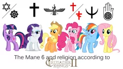 Size: 1366x768 | Tagged: safe, banned from derpibooru, deleted from derpibooru, derpibooru import, applejack, fluttershy, pinkie pie, rainbow dash, rarity, twilight sparkle, catholicism, crusader kings 2, description is relevant, it makes sense in context, jain, judaism, orthodox christian, religion, tengriism, zoroastrianism