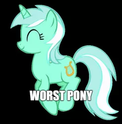 Size: 500x509 | Tagged: artist needed, safe, banned from derpibooru, deleted from derpibooru, derpibooru import, lyra heartstrings, background pony strikes again, cute, downvote bait, happy, jumping, low effort trolling, low quality bait, meme, shitposting, solo, text, trolling, worst pony