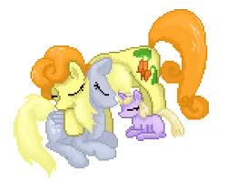 Size: 300x240 | Tagged: safe, banned from derpibooru, deleted from derpibooru, derpibooru import, carrot top, derpy hooves, dinky hooves, golden harvest, derpytop, family, female, lesbian, shipping