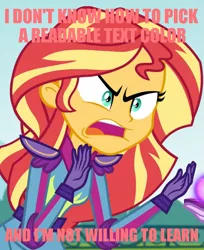 Size: 607x744 | Tagged: safe, banned from derpibooru, deleted from derpibooru, derpibooru import, edit, edited screencap, screencap, sunset shimmer, equestria girls, friendship games, angry, caption, exploitable meme, forced meme, image macro, meme, solo, sunset is not willing to learn, text