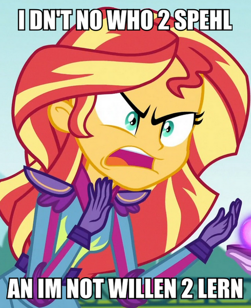 Size: 606x744 | Tagged: safe, banned from derpibooru, deleted from derpibooru, derpibooru import, edit, edited screencap, screencap, sunset shimmer, equestria girls, friendship games, angry, caption, exploitable meme, forced meme, image macro, meme, misspelling, solo, sunset is not willing to learn, text
