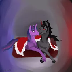 Size: 1024x1024 | Tagged: safe, artist:astralanomaly, banned from derpibooru, deleted from derpibooru, derpibooru import, king sombra, twilight sparkle, female, looking at each other, male, shipping, straight, twibra