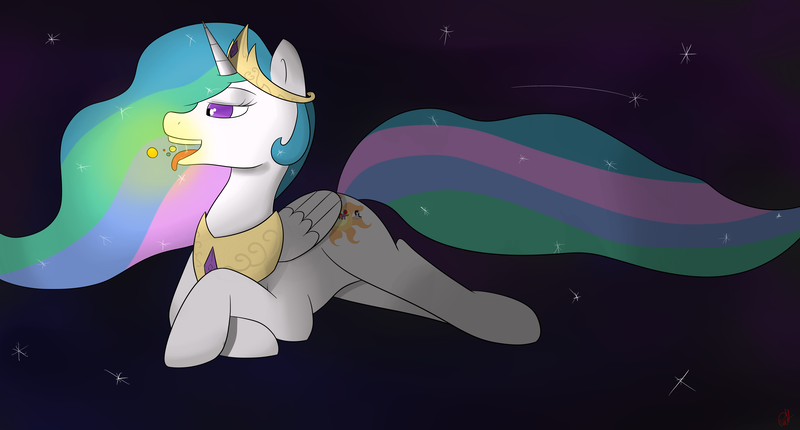 Size: 8000x4300 | Tagged: questionable, artist:pahyula, banned from derpibooru, deleted from derpibooru, derpibooru import, princess celestia, alicorn, pony, drool, female, goddess, macro, planet, pony bigger than a planet, prone, solo, solo female, sun, tongue out, vore