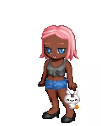 Size: 240x300 | Tagged: safe, banned from derpibooru, deleted from derpibooru, derpibooru import, fluttershy, human, rabbit, animal, barely pony related, clothes, dark skin, gaia online, high heels, humanized, shoes, shorts, simple background, torn shirt, white background