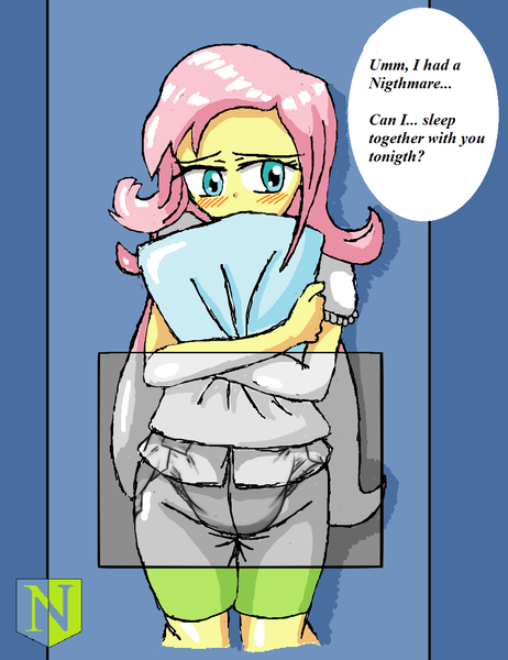Size: 1000x1300 | Tagged: questionable, artist:geotastic, artist:neutralchilean, banned from derpibooru, deleted from derpibooru, derpibooru import, edit, fluttershy, human, blushing, diaper, diaper edit, diaper fetish, fetish, hug, humanized, looking away, pillow, pillow hug, solo, speech bubble, x-ray, x-ray edit