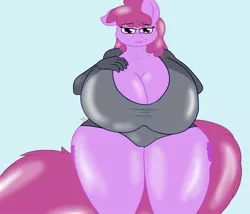 Size: 1400x1200 | Tagged: suggestive, artist:seriousbacon, banned from derpibooru, deleted from derpibooru, derpibooru import, berry punch, berryshine, anthro, air nozzle, ass, bedroom eyes, big breasts, blushing, breasts, busty berry punch, butt, cleavage, clothes, female, huge breasts, huge butt, huge tail, impossibly large breasts, impossibly large butt, inflatable, inflatable anthro mare, inflation, large butt, latex, mane, rubber, rubberquestria, shiny, solo, solo female, tail, trace