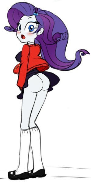 Size: 420x843 | Tagged: questionable, artist:pia-sama, banned from derpibooru, deleted from derpibooru, derpibooru import, edit, rarity, human, equestria girls, ass, bottomless, butt, clothes, cropped, female, humanized, partial nudity, rearity, skirt, solo, solo female, upskirt