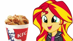 Size: 1920x1080 | Tagged: safe, banned from derpibooru, deleted from derpibooru, derpibooru import, sunset shimmer, chicken meat, food, fried chicken, meat