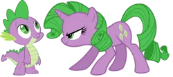 Size: 1024x459 | Tagged: safe, artist:absolutecactus, banned from derpibooru, deleted from derpibooru, derpibooru import, edit, rarity, spike, ponified, palette swap, ponified spike, recolor, species swap