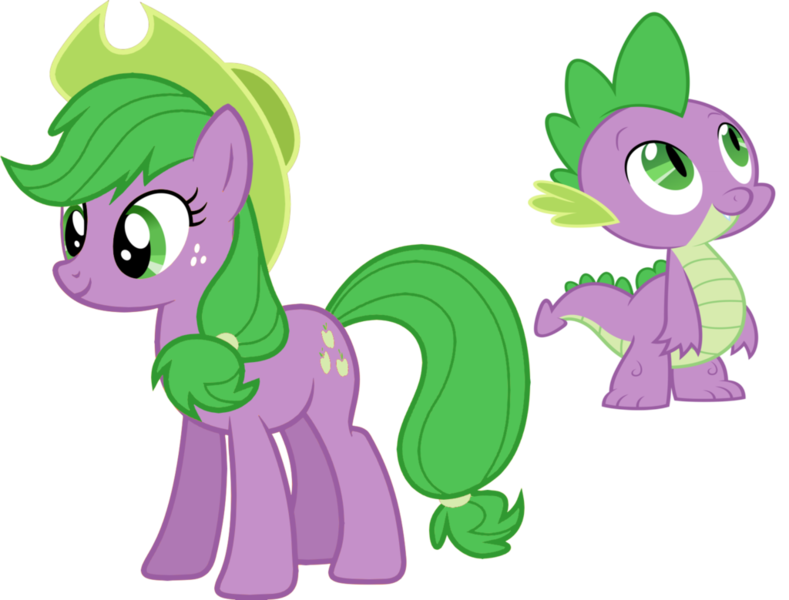 Size: 1024x779 | Tagged: safe, artist:absolutecactus, banned from derpibooru, deleted from derpibooru, derpibooru import, edit, applejack, spike, ponified, palette swap, ponified spike, recolor, species swap