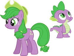 Size: 1024x779 | Tagged: safe, artist:absolutecactus, banned from derpibooru, deleted from derpibooru, derpibooru import, edit, applejack, spike, ponified, palette swap, ponified spike, recolor, species swap