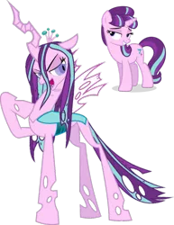 Size: 786x1016 | Tagged: safe, artist:absolutecactus, banned from derpibooru, deleted from derpibooru, derpibooru import, edit, queen chrysalis, starlight glimmer, palette swap, recolor