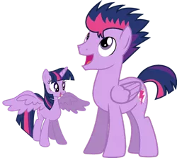 Size: 946x845 | Tagged: safe, artist:absolutecactus, banned from derpibooru, deleted from derpibooru, derpibooru import, edit, flash sentry, twilight sparkle, alicorn, looking up, open mouth, palette swap, recolor, smiling, spread wings, twilight sparkle (alicorn), wings