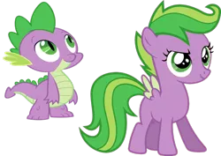 Size: 1024x723 | Tagged: safe, artist:absolutecactus, banned from derpibooru, deleted from derpibooru, derpibooru import, edit, scootaloo, spike, ponified, palette swap, ponified spike, recolor, species swap