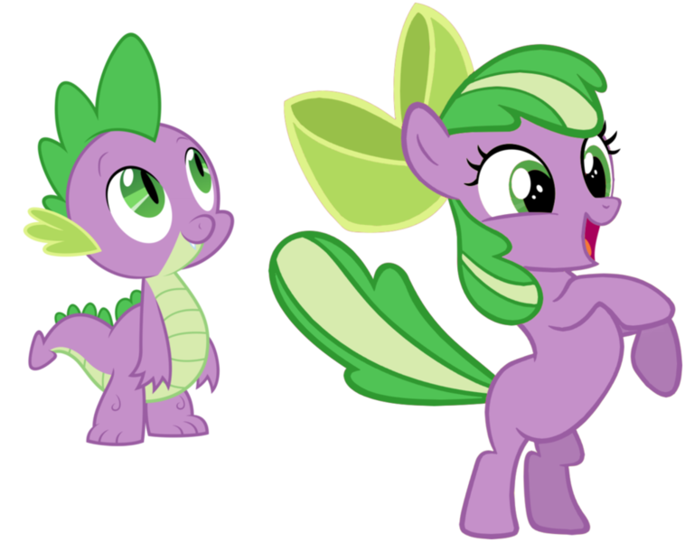 Size: 1005x795 | Tagged: safe, artist:absolutecactus, banned from derpibooru, deleted from derpibooru, derpibooru import, edit, apple bloom, spike, ponified, palette swap, ponified spike, recolor, species swap