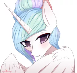 Size: 1280x1223 | Tagged: safe, artist:pastelmistress, banned from derpibooru, deleted from derpibooru, derpibooru import, princess celestia, alternate hairstyle, hair bun, makeup, solo