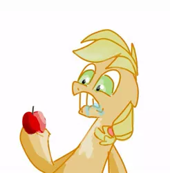 Size: 625x634 | Tagged: safe, artist:grayball842, banned from derpibooru, deleted from derpibooru, derpibooru import, applejack, apple, crazy face, faic, food, solo, that pony sure does love apples