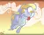 Size: 900x700 | Tagged: safe, artist:belaboy, banned from derpibooru, deleted from derpibooru, derpibooru import, derpy hooves, pegasus, pony, cloud, date (time), female, floppy ears, flying, image, mare, no catchlights, png, signature, silly face, sky, sunset, tongue out, wall eyed