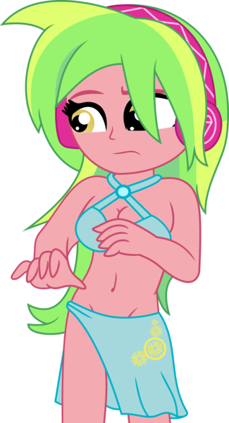 Size: 6000x11074 | Tagged: questionable, artist:cbear624, artist:luckreza8, banned from derpibooru, deleted from derpibooru, derpibooru import, edit, lemon zest, equestria girls, friendship games, .svg available, absurd resolution, belly button, bikini, bra, breasts, busty lemon zest, cleavage, clothes, female, headphones, inkscape, simple background, solo, solo female, swimsuit, transparent background, underwear, vector