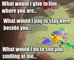 Size: 527x427 | Tagged: safe, banned from derpibooru, deleted from derpibooru, derpibooru import, screencap, princess ember, spike, gauntlet of fire, ariel, armor, beach, caption, disney, image macro, meme, part of your world, song reference, text, the little mermaid