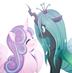 Size: 1280x1307 | Tagged: safe, artist:pastelmistress, banned from derpibooru, deleted from derpibooru, derpibooru import, princess flurry heart, queen chrysalis, alicorn, changeling, pony, auntie chrissy, chrysheart, female, flurryalis, lesbian, older, shipping