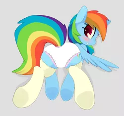 Size: 1625x1525 | Tagged: suggestive, artist:grumblepluck, banned from derpibooru, deleted from derpibooru, derpibooru import, edit, edited edit, editor:fillylover, rainbow dash, butt, clothes, diaper, diaper edit, diaper fetish, female, fetish, hooves, looking at you, looking back, plot, raised tail, socks, solo, solo female, tail