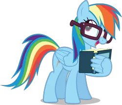Size: 4124x3540 | Tagged: safe, artist:chebut, banned from derpibooru, deleted from derpibooru, derpibooru import, rainbow dash, newbie dash, .svg available, absurd resolution, book, cute, dashabetes, glasses, open mouth, reading rainboom, simple background, smiling, solo, transparent background, vector, wing hands, wings