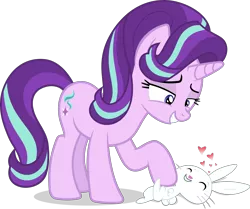 Size: 5259x4393 | Tagged: safe, artist:chebut, banned from derpibooru, deleted from derpibooru, derpibooru import, angel bunny, starlight glimmer, no second prances, absurd resolution, bellyrubs, female, heart, male, shipping, simple background, starbunny, starlight is a bunny fondler, straight, transparent background, vector