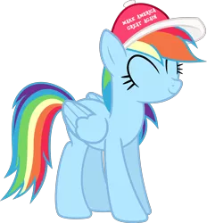 Size: 2500x2692 | Tagged: safe, artist:nxzc88, banned from derpibooru, deleted from derpibooru, derpibooru import, edit, rainbow dash, cute, donald trump, eyes closed, hat, make america great again, mouthpiece, simple background, solo, transparent background