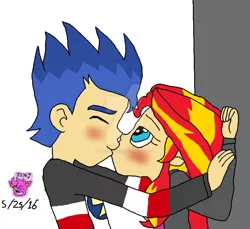 Size: 1024x940 | Tagged: safe, artist:resotii, banned from derpibooru, deleted from derpibooru, derpibooru import, flash sentry, sunset shimmer, 1000 hours in ms paint, blushing, female, flashimmer, kissing, male, ms paint, shipping, straight, watermark