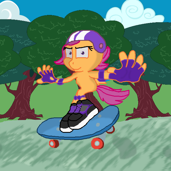 Size: 600x600 | Tagged: safe, artist:artificial-thunder, banned from derpibooru, deleted from derpibooru, derpibooru import, scootaloo, anthro, plantigrade anthro, helmet, skateboard, solo, sonicified, sonic the hedgehog (series)