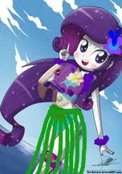Size: 739x1055 | Tagged: safe, artist:julieaignerclarkfan, artist:the-butch-x, banned from derpibooru, deleted from derpibooru, derpibooru import, edit, rarity, human, equestria girls, 1000 hours in ms paint, adorasexy, art theft, blushing, clothes, clothes edit, cute, effort, flower, flower in hair, grass skirt, hawaii, hawaiian, hawaiian flower in hair, hula, lei, ms paint, nail polish, ocean, seashell, sexy, shell, skirt, solo, swimsuit, watermark