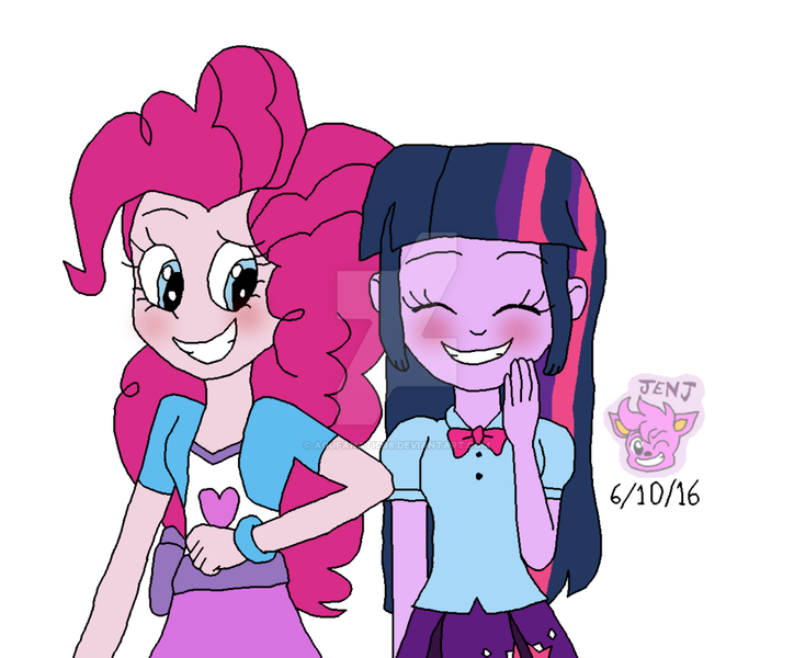 Size: 1024x849 | Tagged: safe, artist:resotii, banned from derpibooru, deleted from derpibooru, derpibooru import, pinkie pie, twilight sparkle, equestria girls, blushing, female, lesbian, shipping, twinkie, watermark