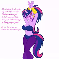 Size: 800x800 | Tagged: suggestive, artist:doctorsluttington, artist:navitaserussirus, banned from derpibooru, deleted from derpibooru, derpibooru import, edit, twilight sparkle, anthro, genie, alternate hairstyle, armpits, arms in the air, bedroom eyes, belly button, belly dancer, bimbo, brainwashing, breasts, busty twilight sparkle, cleavage, ear piercing, earring, female, femdom, grin, horn, horn ring, hypnosis, hypnosis edit, image, jewelry, joi/e, jpeg, looking at you, manip, messy mane, midriff, piercing, ponytail, ring, shantae, simple background, smiling, solo, solo female, text, unfortunate implications, vector, white background