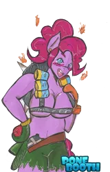 Size: 558x870 | Tagged: suggestive, artist:ponebooth, banned from derpibooru, deleted from derpibooru, derpibooru import, pinkie pie, anthro, breasts, busty pinkie pie, crossover, female, junkrat, overwatch, pinkrat, solo, solo female, traditional art