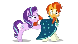 Size: 8533x4800 | Tagged: safe, artist:chebut, banned from derpibooru, deleted from derpibooru, derpibooru import, starlight glimmer, sunburst, the crystalling, absurd resolution, cape, clothes, duo, glasses, inkscape, open mouth, pushing, rearing, .svg available, vector, walking