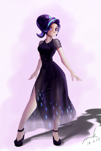 Size: 851x1267 | Tagged: safe, artist:the-park, banned from derpibooru, deleted from derpibooru, derpibooru import, starlight glimmer, human, beautiful, clothes, dress, high heels, humanized, looking at you, shoes, smiling, solo