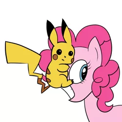 Size: 1050x1050 | Tagged: safe, artist:php47, banned from derpibooru, deleted from derpibooru, derpibooru import, pinkie pie, pikachu, crossover, pink horse daily, pokémon