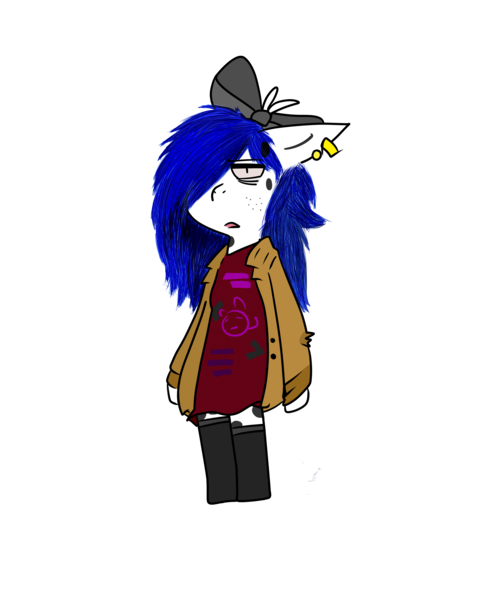 Size: 2408x3000 | Tagged: safe, artist:jodi sli, banned from derpibooru, deleted from derpibooru, derpibooru import, oc, oc:maeli, unofficial characters only, clothes, hair over one eye, jacket, jewelry, shirt, simple background, socks, solo, tired, transparent background, t-shirt, young