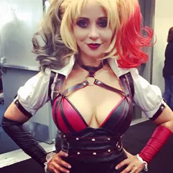 Size: 1283x1283 | Tagged: safe, banned from derpibooru, deleted from derpibooru, derpibooru import, human, barely pony related, clothes, cosplay, costume, harley quinn, irl, irl human, photo, san diego comic con, sdcc 2016, tara strong
