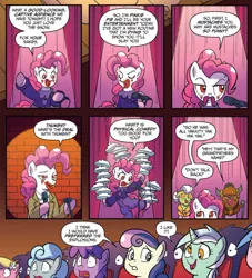 Size: 992x1093 | Tagged: safe, artist:tonyfleecs, banned from derpibooru, deleted from derpibooru, derpibooru import, idw, bon bon, granny smith, lyra heartstrings, pinkie pie, prince rutherford, sweetie drops, spoiler:comic, spoiler:comic44, derp, pinkie joker, seinfeld, the coasters, the joker, yakety yak