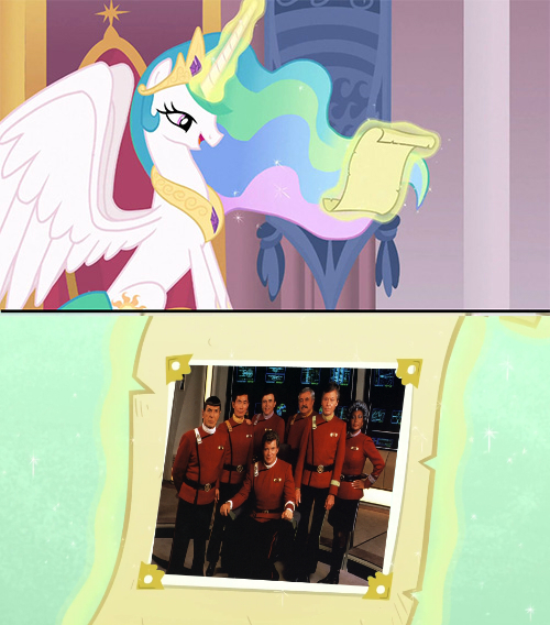 Size: 500x568 | Tagged: safe, banned from derpibooru, deleted from derpibooru, derpibooru import, princess celestia, bones (star trek), deforest kelley, george takei, hikaru sulu, intro, james doohan, james t kirk, leonard mccoy, leonard nimoy, montgomery scott, nichelle nichols, nyota uhura, pavel chekov, scotty, spock, spoilers for another series, star trek, star trek beyond, star trek (tos), walter koenig, william shatner