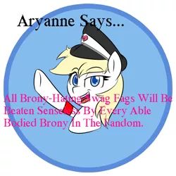Size: 1000x1000 | Tagged: safe, artist:lockheart, banned from derpibooru, deleted from derpibooru, derpibooru import, edit, oc, oc:aryanne, unofficial characters only, earth pony, circle, female, hat, heart (organ), heil, logo, nazi, organs, smiling, spongebob squarepants, swastika, text